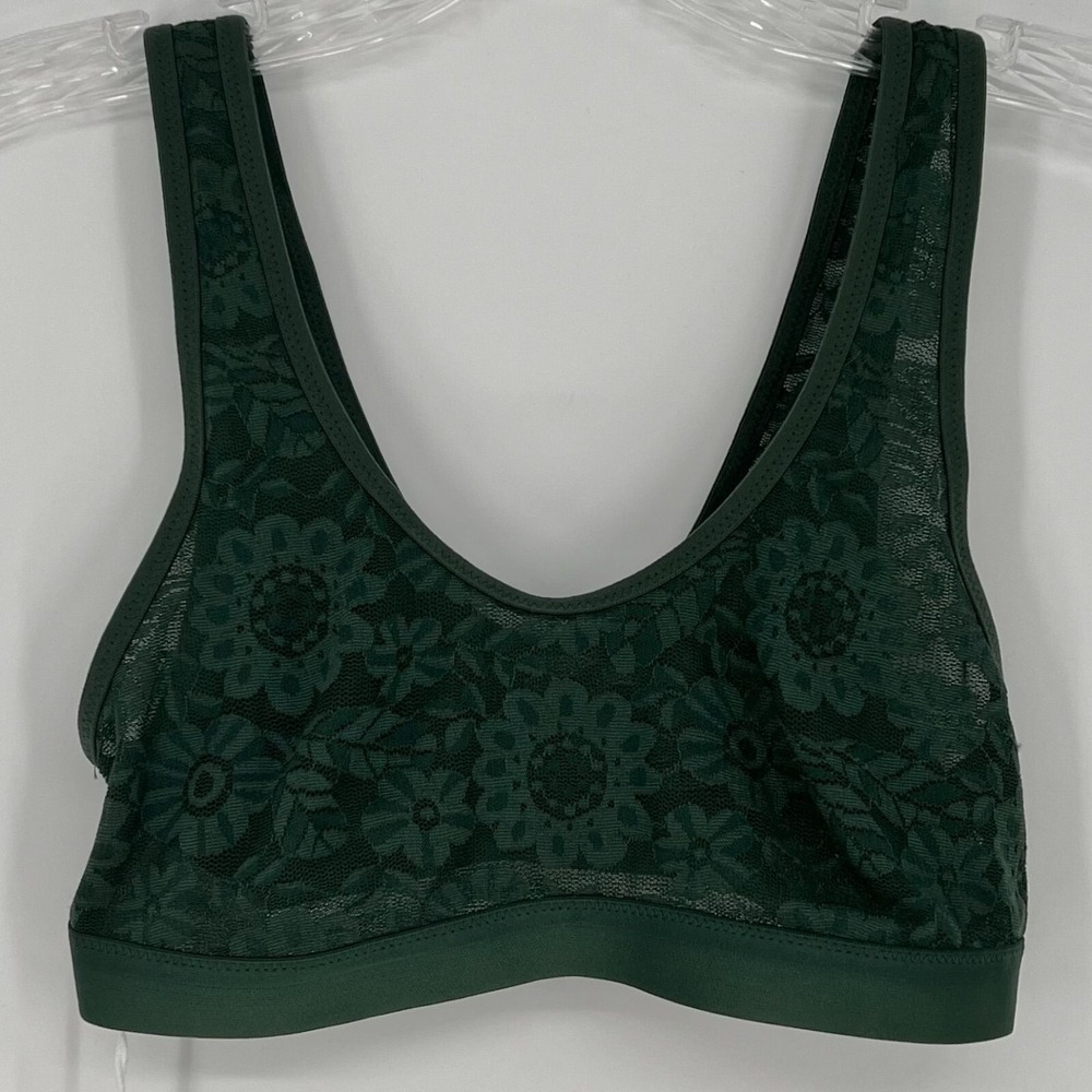 Aerie Womens Smoothez Lace Scoop Bralette Size XS Dark Green Floral Pullover